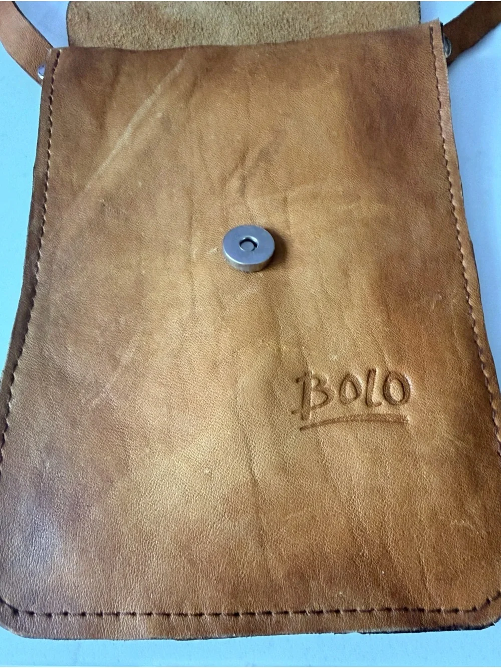 BOLO Genuine Leather Crossbody Pouch Cognac Brown Western Boho